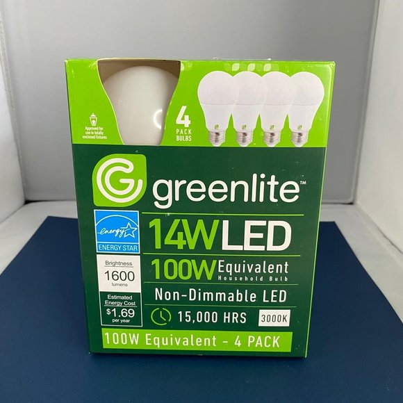 NEW 4 Pack Greenlite 14W LED 100W Equivalent Non-Dimmable LED 15,000 Hours Bulb - Picture 2 of 6